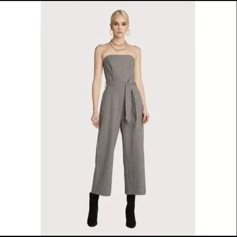 Willow Women’s Plaid Strapless Jumpsuit With Tie Waist Size Large